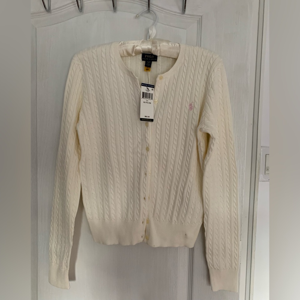 Ralph Lauren Girls XL Cream Cable Knit Cardigan